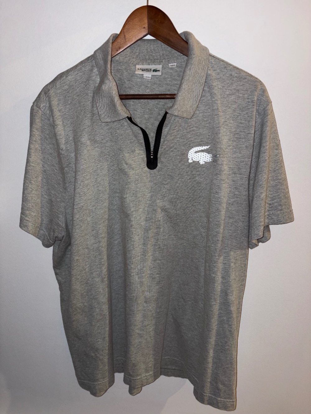 LACOSTE SPORT Zip Polo Shirt Mens 3XL Gray Rubber Croc Logo DH3451